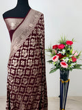 Wine Shade Handwoven Water Zari Khaddi Chiffon Georgette Saree