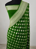 Mehendi Green Shade Handwoven Water Zari Khaddi Chiffon Georgette Saree