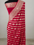 Strawberry Red Shade Handwoven Water Zari Khaddi Chiffon Georgette Saree
