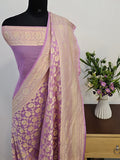 Light Lavender Shade Handwoven Water Zari Khaddi Chiffon Georgette Saree