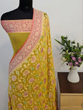 Mustard Yellow with Peach Shade Handwoven Water Zari Khaddi Chiffon Georgette Meenakari Banarasi