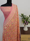 Peachy Pink Shade Handwoven Water Zari Khaddi Chiffon Georgette Meenakari Saree