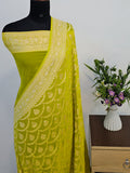 Lemon Yellow Shade Handwoven Water Zari Khaddi Chiffon Georgette Banarasi