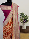 Cosmic Orange with Rani Pink Shade Handwoven Water Zari Khaddi Chiffon Georgette Saree
