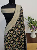 Black Shade Handwoven Water Zari Khaddi Chiffon Georgette Meenakari Banarasi