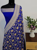 Royal Blue Shade Handwoven Water Zari Khaddi Chiffon Georgette Meenakari Saree