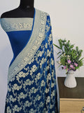 Cobalt Blue Shade Handwoven Water Zari Khaddi Chiffon Georgette Banarasi
